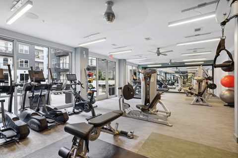 a gym with weights and other exercise equipment