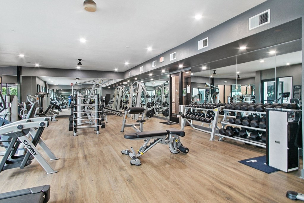 a gym with weights and other exercise equipment