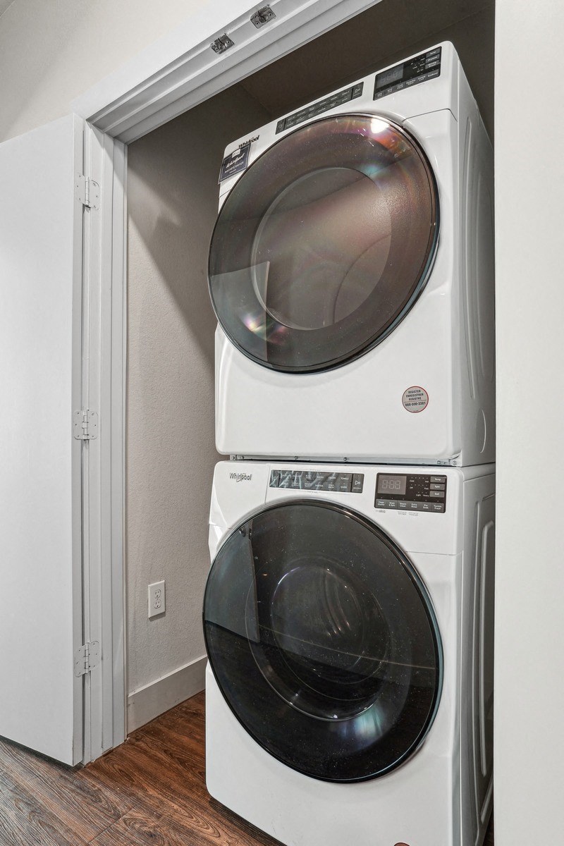 a washer and dryer in a small laundry room