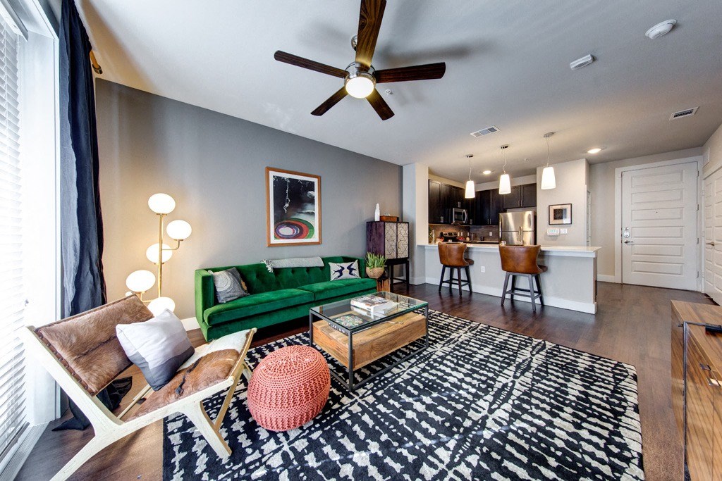 Bell Lakeshore Living Room with Green Couch