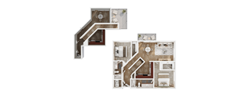 A floor plan of a house with a staircase and a kitchen.