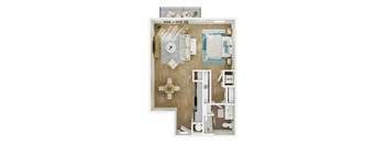 A top-down view of a well-organized apartment layout.