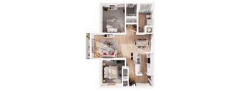 a 3d drawing of a floor plan of a house