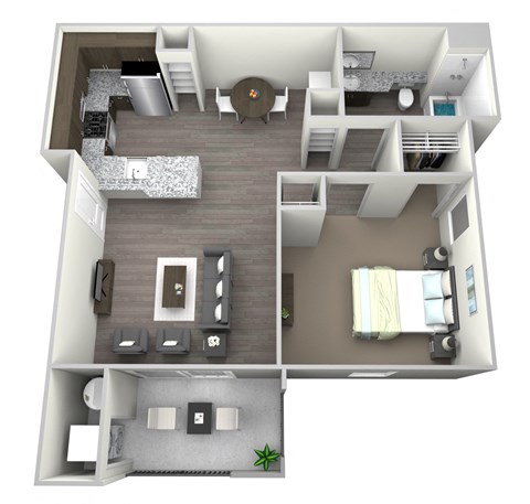 a 3d floor plan of a 2100 sq ft studio