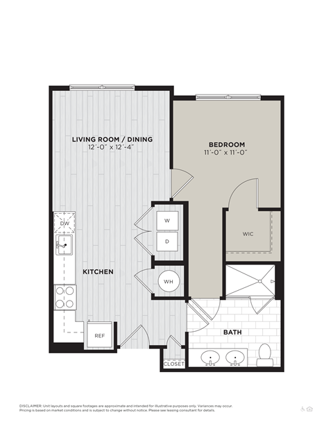 this floor plan is an approximation of our 1 bedroom floor plan