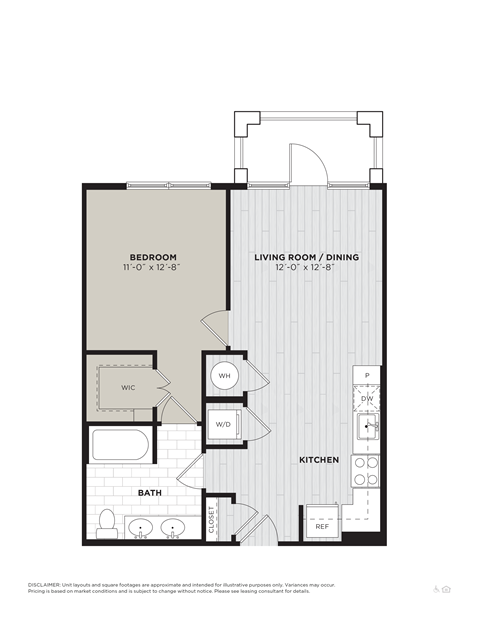 this floor plan is an approximation of our 1 bedroom floor plan
