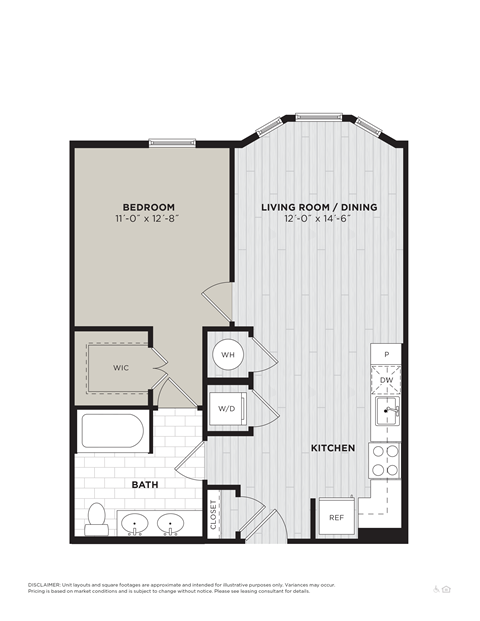a floor plan of a 1 bedroom apartment