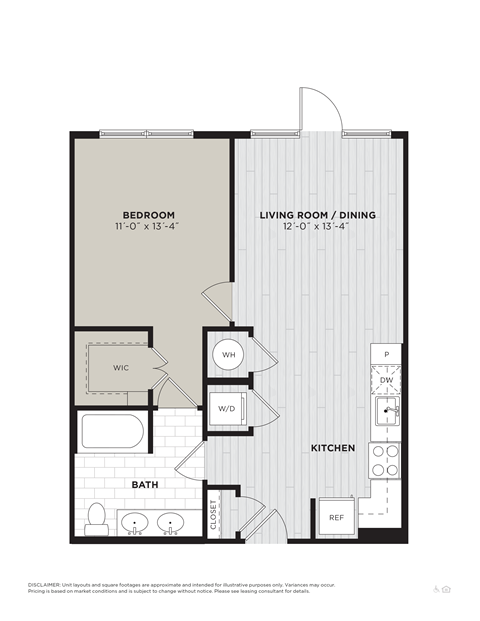 a floor plan of a 1 bedroom apartment