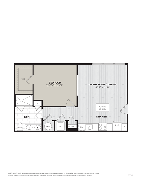 a floor plan of a 1 bedroom floor plan  downtown apartments