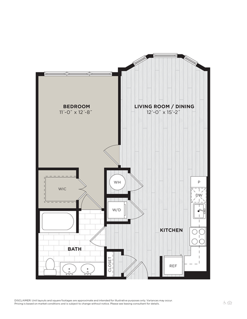 a floor plan of a 1 bedroom apartment