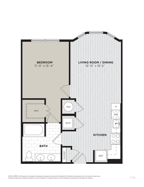 a floor plan of a 1 bedroom apartment