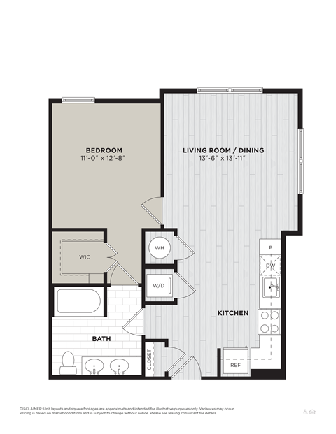 a floor plan of a 1 bedroom apartment