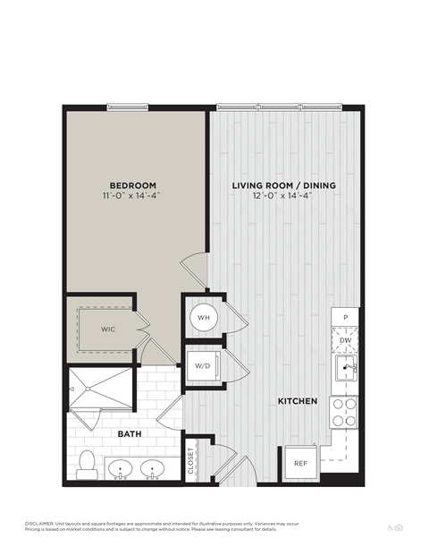 a floor plan of a 1 bedroom apartment