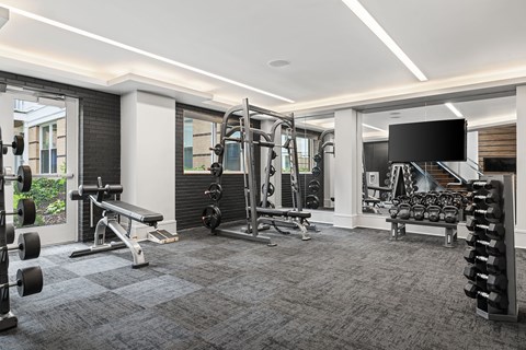 A well-equipped gym with a variety of exercise equipment.