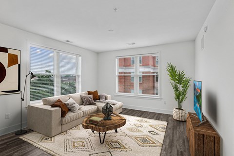 a living room with a couch and a coffee table