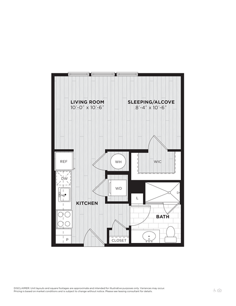 a 2D floorplan of a studio apartment