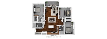 A 3 bedroom, 2 bathroom timberline house plan with a total area of 1368 square feet.