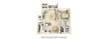 A floor plan of a house with a kitchen, living room, and bathroom.
