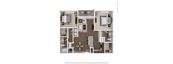 3D floorplan of 2 bedroom apartment