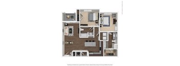 3D floorplan of 2 bedroom apartment