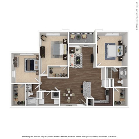 3D floorplan of 3 bedroom apartment