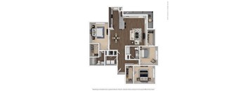 3D floorplan of 3 bedroom apartment