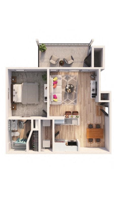 a furnished apartment with a kitchen and living room