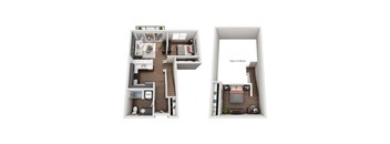 A diagram shows the layout of a small apartment with two bedrooms, a living room, a kitchen, and a bathroom.