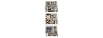 Three different floor plans of a house are displayed.