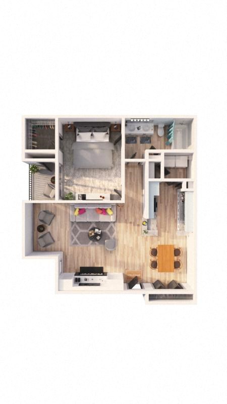 a furnished apartment with a kitchen and living room