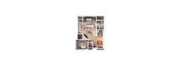 a furnished apartment with a kitchen and living room