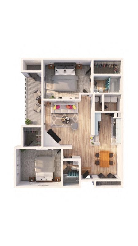 a furnished apartment with a kitchen and living room