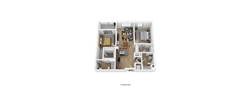 A floor plan of a house with a living room, kitchen, and bedrooms.