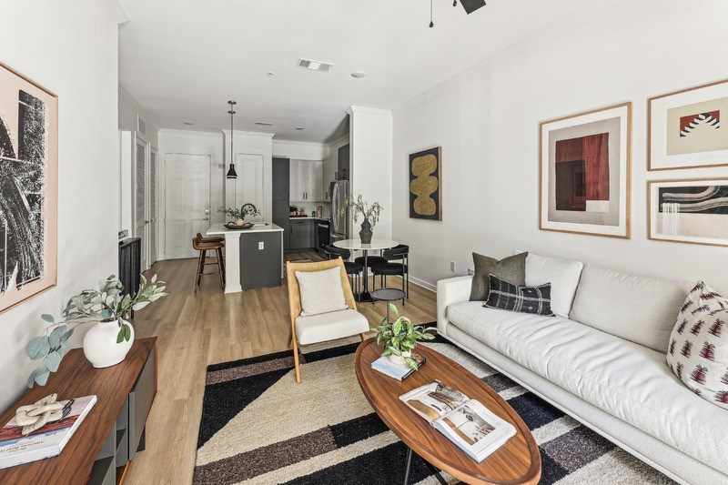a living room with a couch and a table
