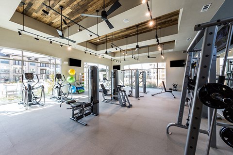 the gym at the flats at big tex apartments