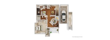 A cutaway diagram of a house showing the layout of the rooms.
