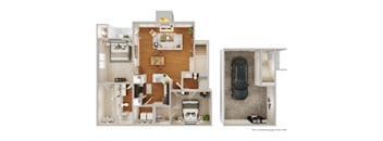 A diagram of a house with a kitchen, living room, and bathroom.