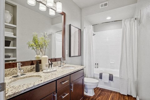 a bathroom with a sink and a toilet and a shower