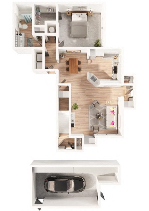 a floor plan of a house with a kitchen and a living room