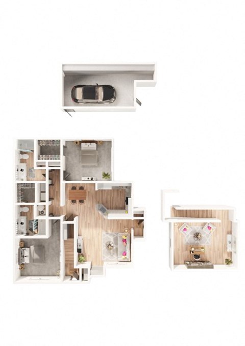 a floor plan of a house with a car in the garage