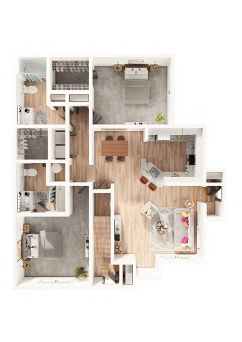 a furnished apartment with a bedroom and living room