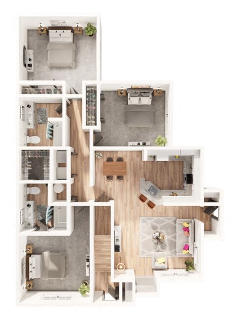 a furnished apartment with a bedroom and living room