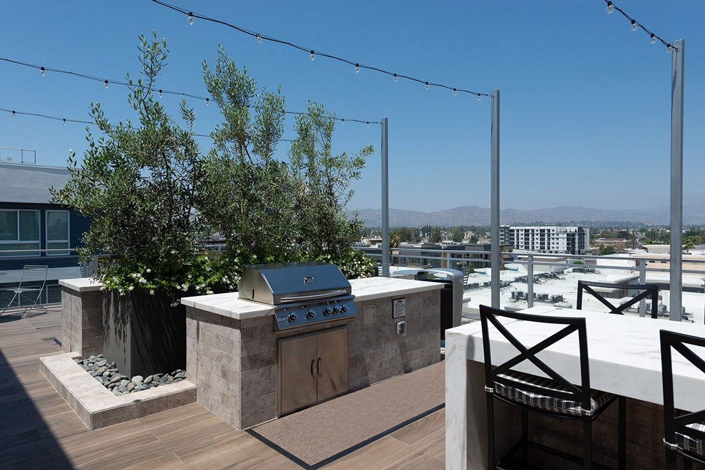 rooftop seating and outdoor kitchen
