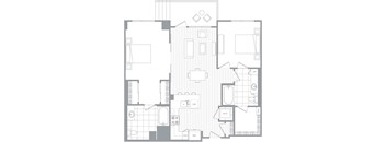 A detailed black and white floor plan of an apartment layout.