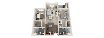 a bedroom floor plan with a bathroom and a living room