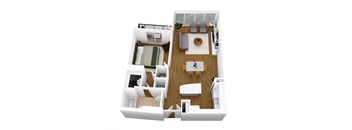 a 3d floor plan of a house with a bedroom and living room