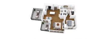 a 3d floor plan of a house with a bedroom and a living room