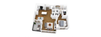 a 3d floor plan of a house with a kitchen and living room