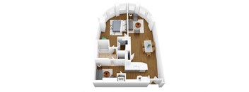 a 3d floor plan of a room with a bedroom and a bathroom