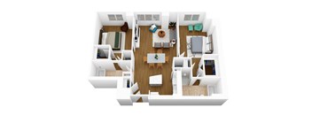 a 3d floor plan of a room with furniture and a table